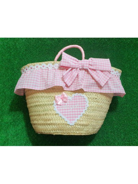 Cesta Vichy rosa bebé con blanco