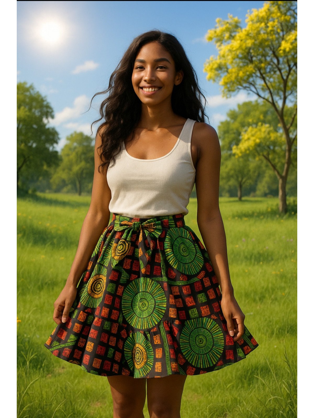 Falda verde dos volantes